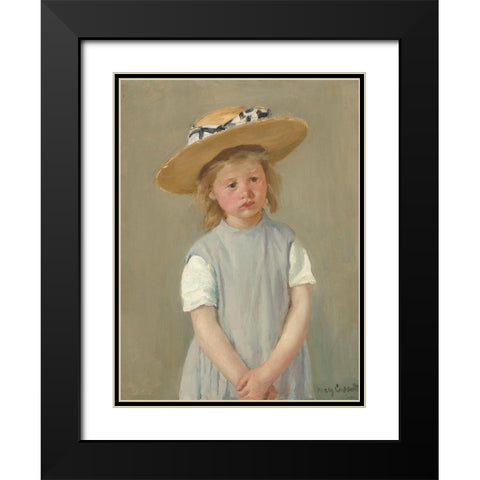 Child With Straw Hat - Version 2 Black Modern Wood Framed Art Print with Double Matting by Cassatt, Mary