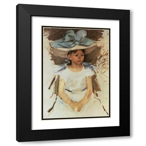 Ellen Mary In A Big Blue Hat 1905 Black Modern Wood Framed Art Print with Double Matting by Cassatt, Mary