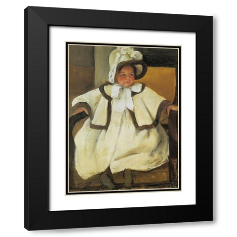 Ellen Mary In A White Coat 1896 Black Modern Wood Framed Art Print with Double Matting by Cassatt, Mary