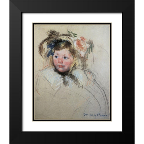 Head Of Sara In A Bonnet Looking To The Left 1901 Black Modern Wood Framed Art Print with Double Matting by Cassatt, Mary