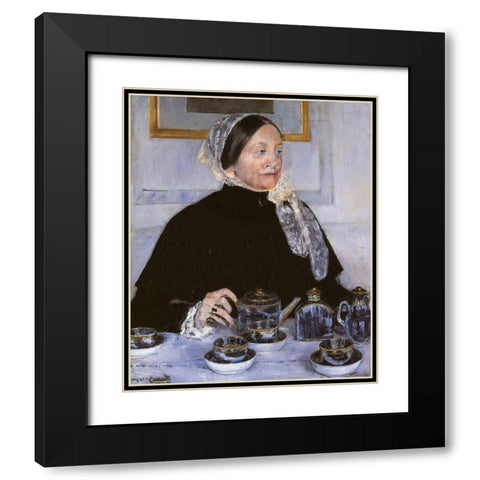 Lady At The Tea Table 1883 Black Modern Wood Framed Art Print with Double Matting by Cassatt, Mary