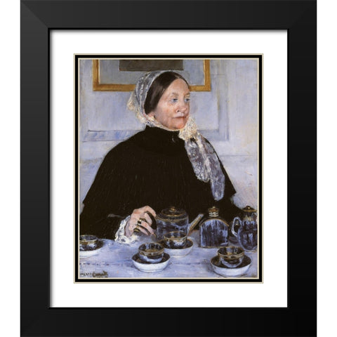 Lady At The Tea Table 1883 Black Modern Wood Framed Art Print with Double Matting by Cassatt, Mary