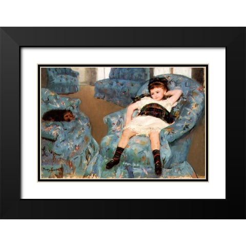 Little Girl In A Blue Armchair 1878 Black Modern Wood Framed Art Print with Double Matting by Cassatt, Mary