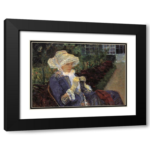 Lydia Crocheting In The Garden At Marly 1880 Black Modern Wood Framed Art Print with Double Matting by Cassatt, Mary