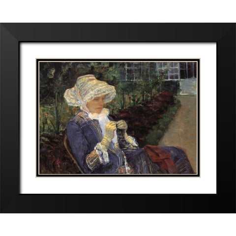 Lydia Crocheting In The Garden At Marly 1880 Black Modern Wood Framed Art Print with Double Matting by Cassatt, Mary
