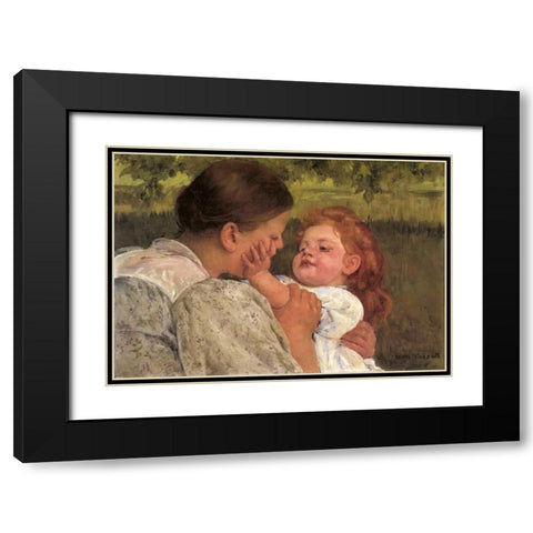 Maternal Caress 1896 Black Modern Wood Framed Art Print with Double Matting by Cassatt, Mary