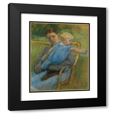 Mathilde Holding A Baby Who Reaches Out To The Right 1889 Black Modern Wood Framed Art Print with Double Matting by Cassatt, Mary