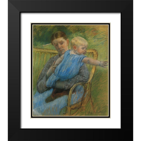 Mathilde Holding A Baby Who Reaches Out To The Right 1889 Black Modern Wood Framed Art Print with Double Matting by Cassatt, Mary