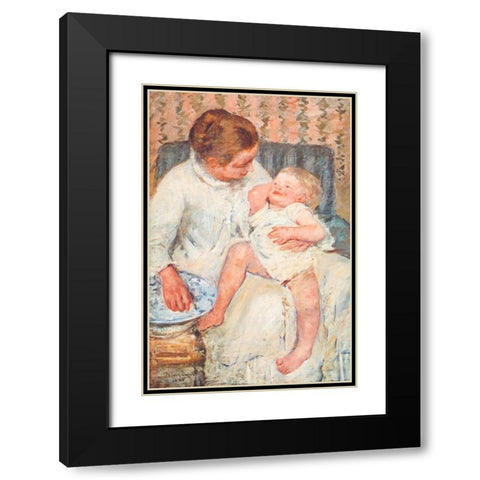 Mother About To Wash Her Sleepy Child Black Modern Wood Framed Art Print with Double Matting by Cassatt, Mary