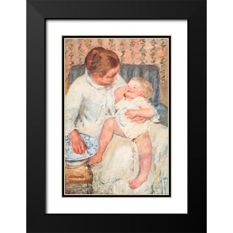 Mother About To Wash Her Sleepy Child Black Modern Wood Framed Art Print with Double Matting by Cassatt, Mary