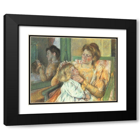 Mother Combing Her Childs Hair 1898 Black Modern Wood Framed Art Print with Double Matting by Cassatt, Mary