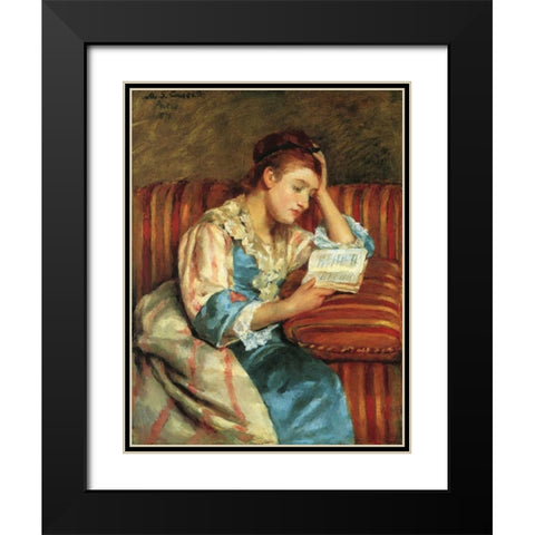 Mrs Duffee Seated On A Striped Sofa 1876 Black Modern Wood Framed Art Print with Double Matting by Cassatt, Mary