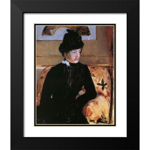 Portrait Of A Young Woman In Black 1883 Black Modern Wood Framed Art Print with Double Matting by Cassatt, Mary