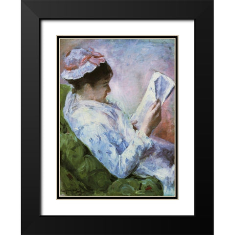 Portrait Of Lydia Reading 1879 Black Modern Wood Framed Art Print with Double Matting by Cassatt, Mary