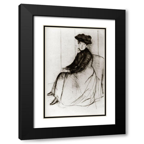Reflection 1889 Black Modern Wood Framed Art Print with Double Matting by Cassatt, Mary