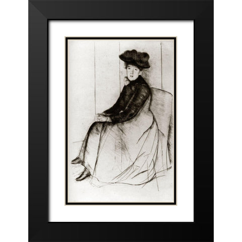 Reflection 1889 Black Modern Wood Framed Art Print with Double Matting by Cassatt, Mary