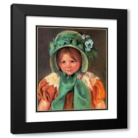 Sara In A Green Bonnet 1901 Black Modern Wood Framed Art Print with Double Matting by Cassatt, Mary