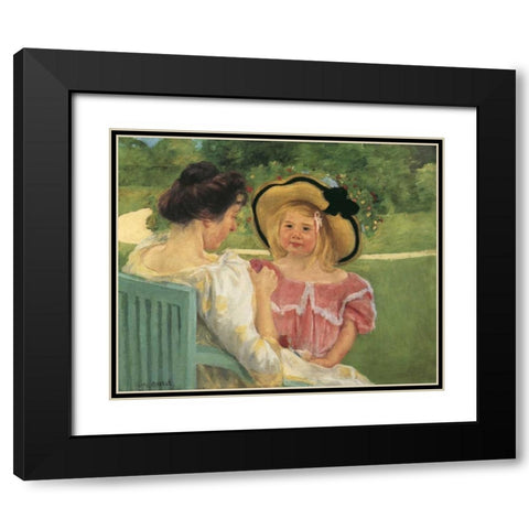 Simone And Her Mother In The Garden 1904 Black Modern Wood Framed Art Print with Double Matting by Cassatt, Mary