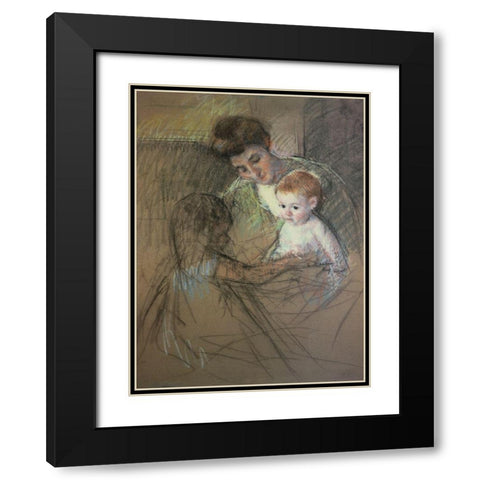 Sketch For Mother And Daughter Looking At The Baby 1905 Black Modern Wood Framed Art Print with Double Matting by Cassatt, Mary