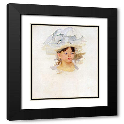 Sketch Of Mary Ellen In A Big Blue Hat Black Modern Wood Framed Art Print with Double Matting by Cassatt, Mary