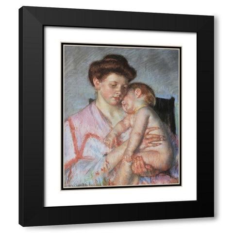 Sleepy Baby 1910 Black Modern Wood Framed Art Print with Double Matting by Cassatt, Mary