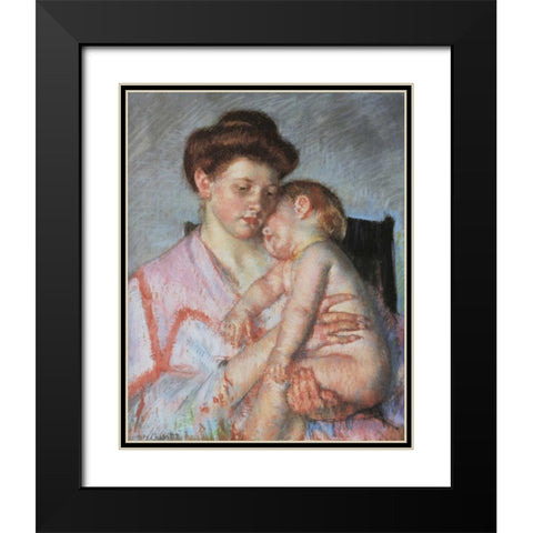 Sleepy Baby 1910 Black Modern Wood Framed Art Print with Double Matting by Cassatt, Mary