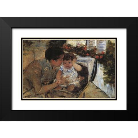 Susan Comforting The Baby 1881 Black Modern Wood Framed Art Print with Double Matting by Cassatt, Mary