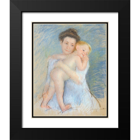 Tendresse Maternelle 1908 Black Modern Wood Framed Art Print with Double Matting by Cassatt, Mary