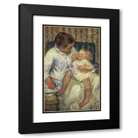 The Childs Bath 1880 Black Modern Wood Framed Art Print with Double Matting by Cassatt, Mary