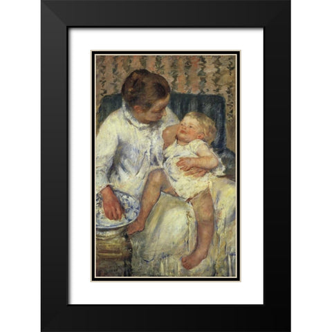 The Childs Bath 1880 Black Modern Wood Framed Art Print with Double Matting by Cassatt, Mary