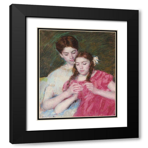 The Crochet Lesson 1913 Black Modern Wood Framed Art Print with Double Matting by Cassatt, Mary