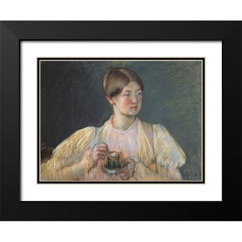 The Cup Of Chocolate 1897 Black Modern Wood Framed Art Print with Double Matting by Cassatt, Mary