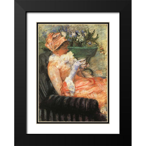 The Cup Of Tea 1879 Black Modern Wood Framed Art Print with Double Matting by Cassatt, Mary