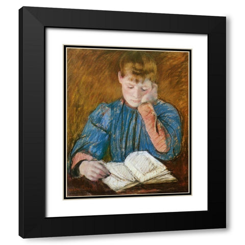 The Pensive Reader 1894 Black Modern Wood Framed Art Print with Double Matting by Cassatt, Mary
