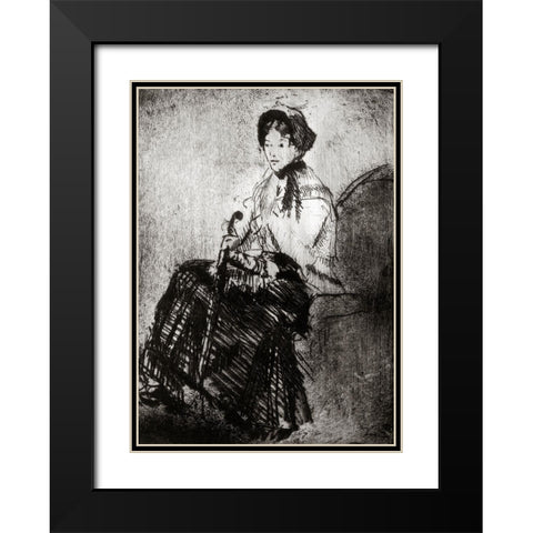 The Umbrella 1879 Black Modern Wood Framed Art Print with Double Matting by Cassatt, Mary