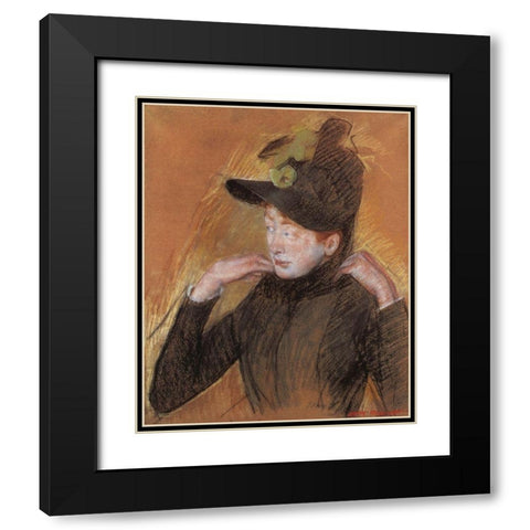 Woman Arranging Her Veil 1890 Black Modern Wood Framed Art Print with Double Matting by Cassatt, Mary