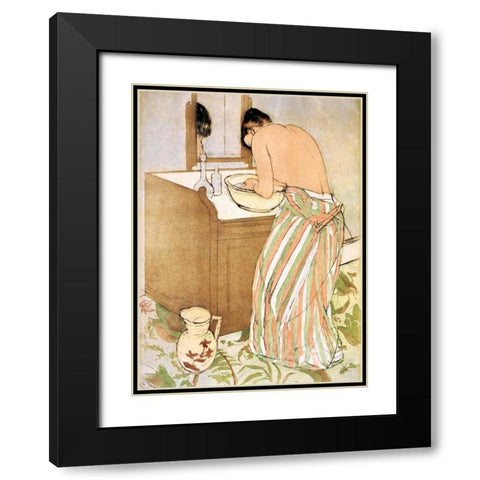 Woman Bathing I 1891 Black Modern Wood Framed Art Print with Double Matting by Cassatt, Mary