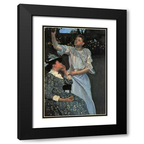 Young Women Picking Fruit 1891 Black Modern Wood Framed Art Print with Double Matting by Cassatt, Mary