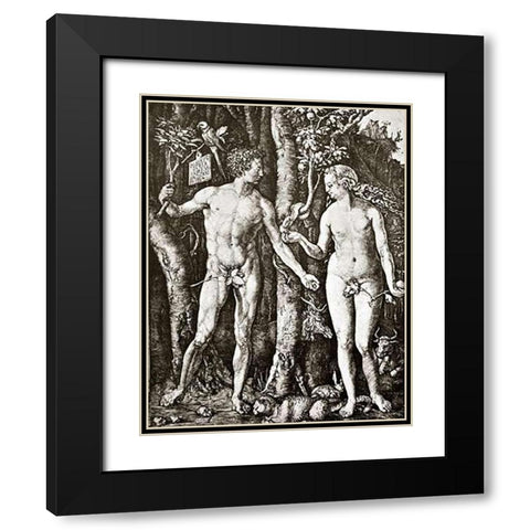 Adam And Eve Black Modern Wood Framed Art Print with Double Matting by Durer, Albrecht