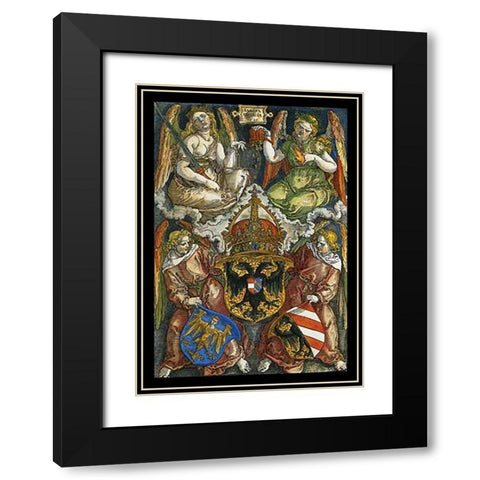 Allegory Of Justice With Coats Of Arms Of Germany And Nuremberg Black Modern Wood Framed Art Print with Double Matting by Durer, Albrecht