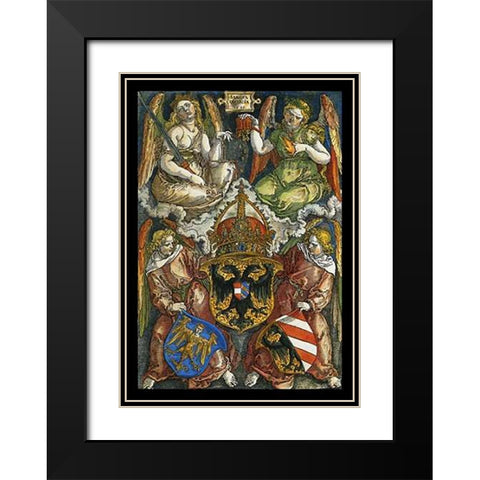 Allegory Of Justice With Coats Of Arms Of Germany And Nuremberg Black Modern Wood Framed Art Print with Double Matting by Durer, Albrecht