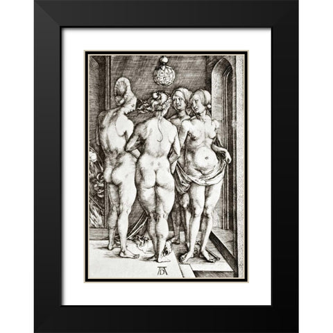 Four Nude Women Black Modern Wood Framed Art Print with Double Matting by Durer, Albrecht