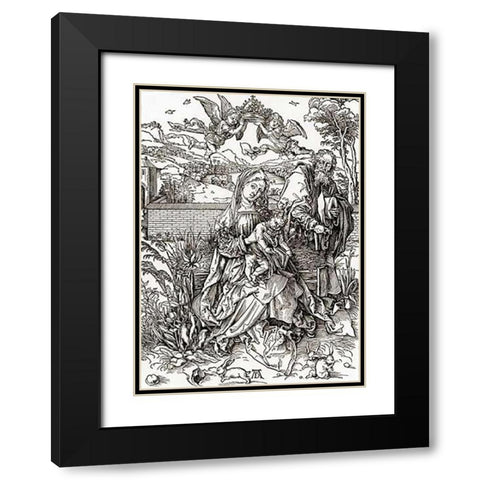 Holy Family With Three Hares Black Modern Wood Framed Art Print with Double Matting by Durer, Albrecht