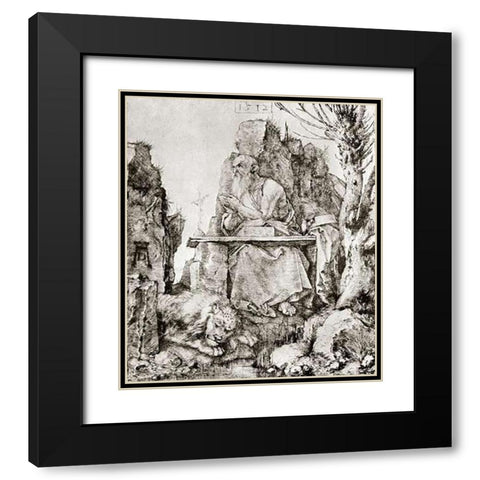 St Jerome At The Willow Tree Black Modern Wood Framed Art Print with Double Matting by Durer, Albrecht