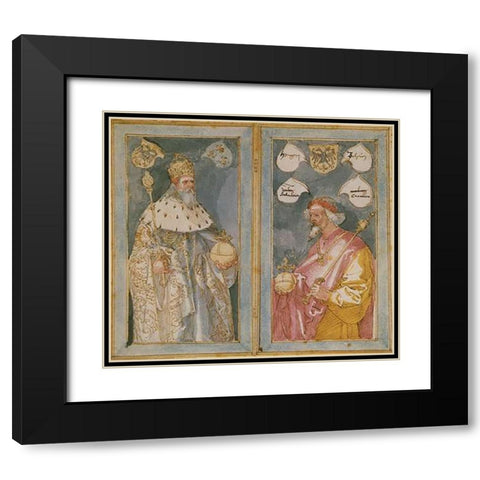 The Emperors Charlemagne And Sigismund Black Modern Wood Framed Art Print with Double Matting by Durer, Albrecht