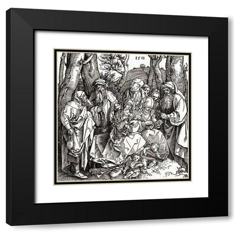 The Holy Family With Saints And Angels Black Modern Wood Framed Art Print with Double Matting by Durer, Albrecht