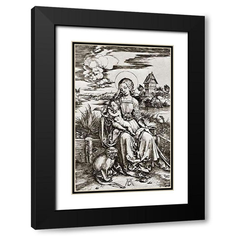 The Virgin Mary With The Monkey Black Modern Wood Framed Art Print with Double Matting by Durer, Albrecht