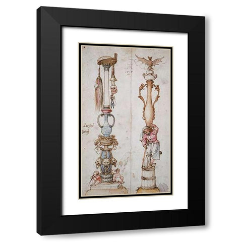 Two Emblematical Designs For Columns Black Modern Wood Framed Art Print with Double Matting by Durer, Albrecht