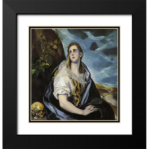 Mary Magdalen In Penitence Black Modern Wood Framed Art Print with Double Matting by Greco, El