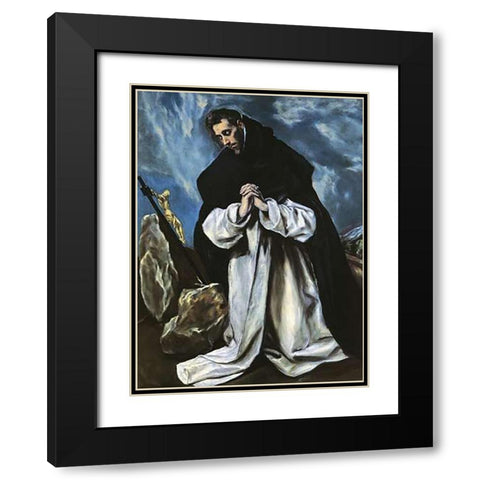 Saint Dominic In Prayer Black Modern Wood Framed Art Print with Double Matting by Greco, El
